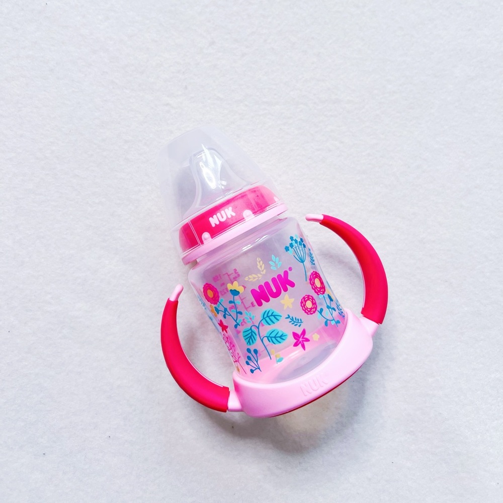 5/$18 NUK Learner Transition Sippy Cup Pink Floral Spill Proof Soft Spout Baby